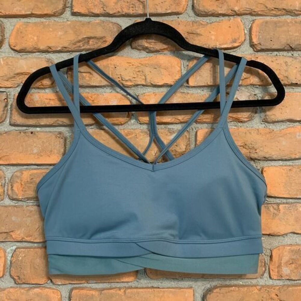 All in Motion Women's V-Neck‎ Strappy Padded Low Impact Sports Bra Teal Size M